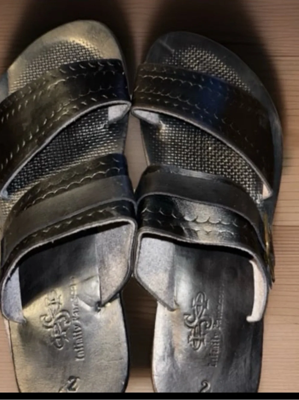 Infinite Ramsco Handcrafted Custom Black Leather Slide Sandals ,Men’s size 8